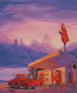 Coffee and Old Gas Station Truck Diamond Painting