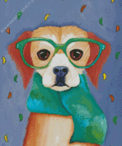 Cute Dog With Glasses Diamond Painting