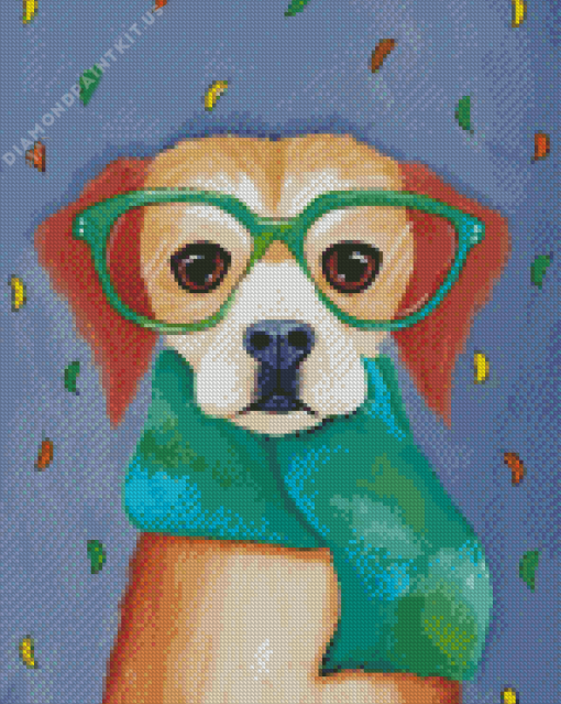 Cute Dog With Glasses Diamond Painting