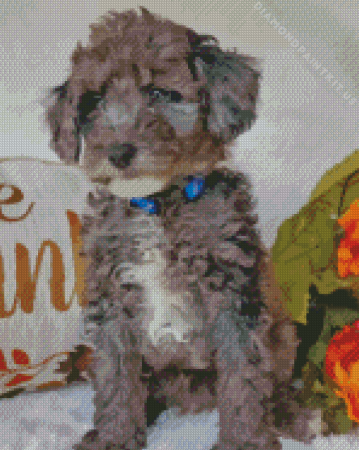 Cute Silver Goldendoodle Puppy Diamond Painting