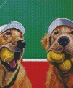 Golden Retrievers With Balls Diamond Painting