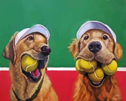 Golden Retrievers With Balls Diamond Painting