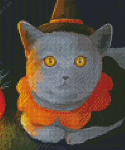 Grey Cat Witch Diamond Painting