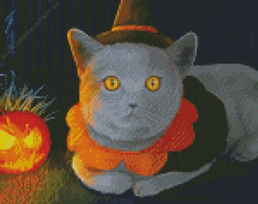 Grey Cat Witch Diamond Painting