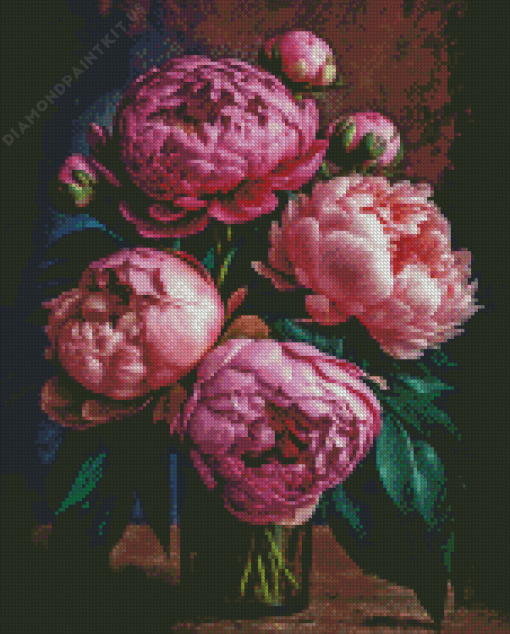 Pink Peonies in Vase Diamond Painting