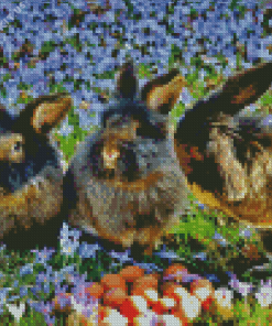 Rabbit in Flower Field Diamond Painting