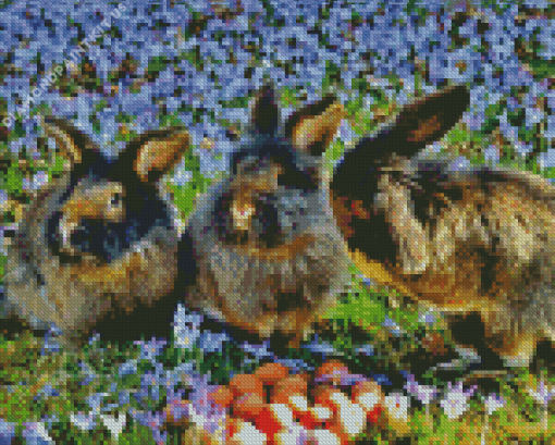 Rabbit in Flower Field Diamond Painting