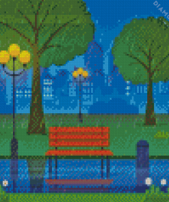 Rain In Park Illustration Diamond Painting