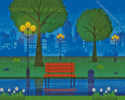 Rain In Park Illustration Diamond Painting