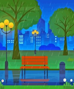 Rain In Park Illustration Diamond Painting