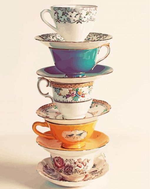 Stacked Tea Cups Diamond Painting