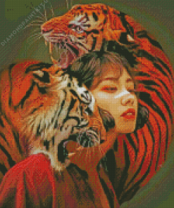 Woman And Tigers Diamond Painting