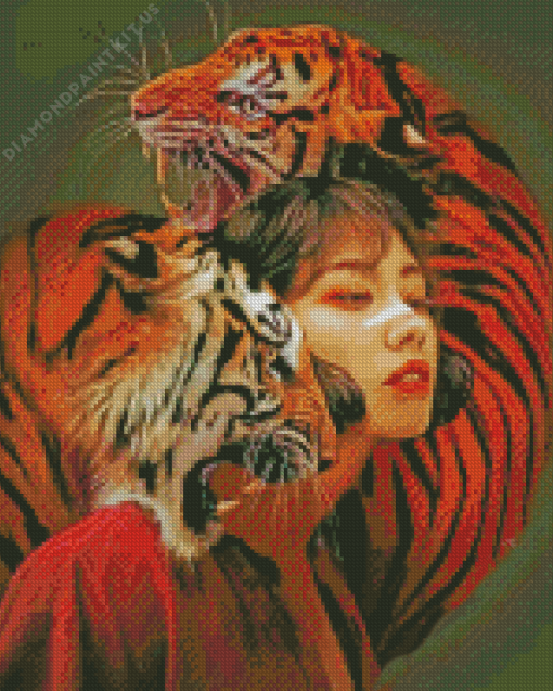 Woman And Tigers Diamond Painting