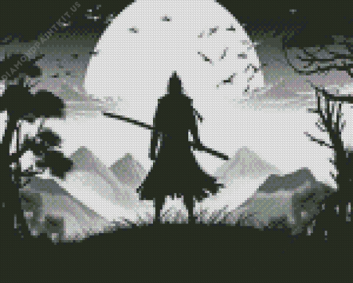 Black And White Ninja Silhouette Diamond Painting