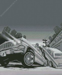 Black and White Lowrider Cars Diamond Painting