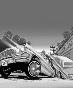 Black and White Lowrider Cars Diamond Painting