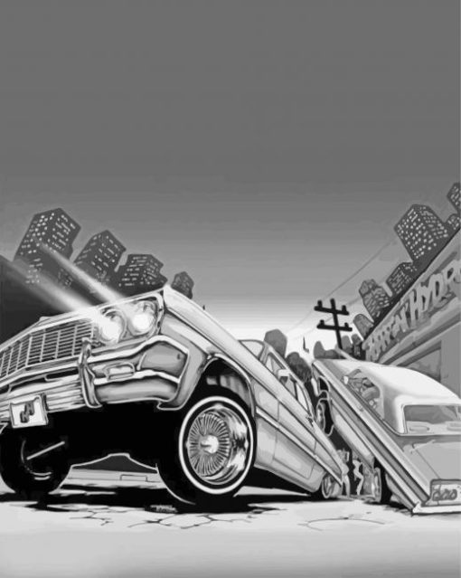 Black and White Lowrider Cars Diamond Painting