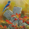 Blue Bird Autumn Diamond Painting