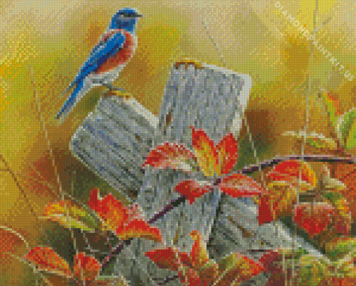 Blue Bird Autumn Diamond Painting