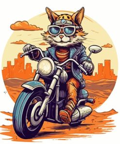 Vintage Cat on Motorcycle Diamond Painting