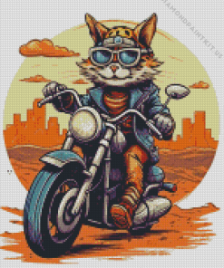 Vintage Cat on Motorcycle Diamond Painting