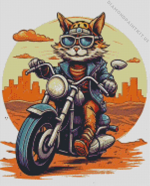 Vintage Cat on Motorcycle Diamond Painting