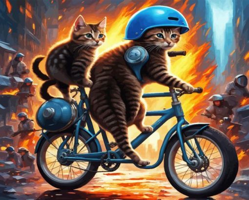 Cats On The Bike Diamond Painting