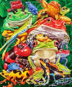 Colorful Pile Up Frogs Diamond Painting