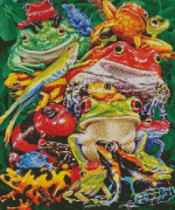 Colorful Pile Up Frogs Diamond Painting