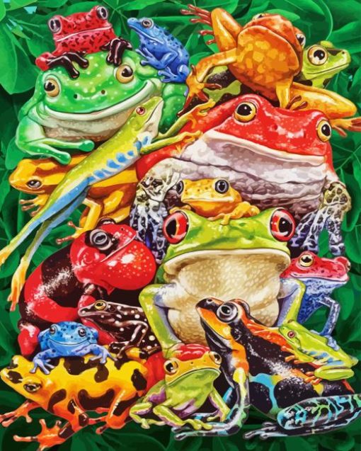 Colorful Pile Up Frogs Diamond Painting