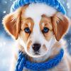 Cute Dog with Blue Hat Diamond Painting