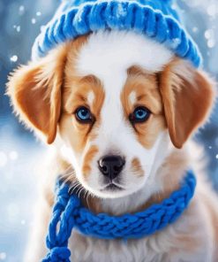 Cute Dog with Blue Hat Diamond Painting