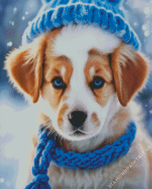 Cute Dog with Blue Hat Diamond Painting