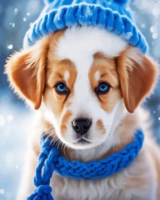 Cute Dog with Blue Hat Diamond Painting