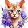 Devon Rex And Flowers Diamond Painting