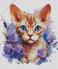 Devon Rex And Flowers Diamond Painting