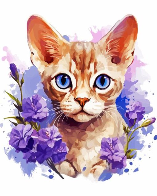 Devon Rex And Flowers Diamond Painting