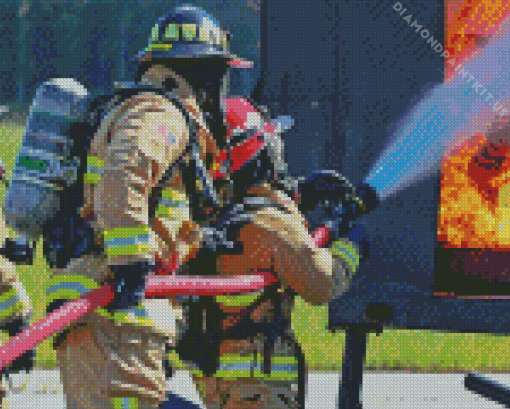 Firefighter Fighting Fire Diamond Painting