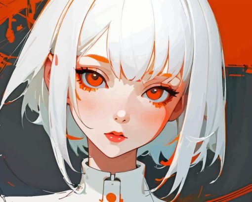 Anime Girl White Hair Diamond Painting