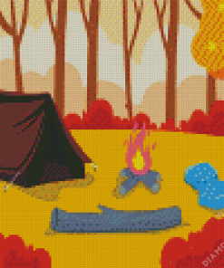 Illustration Tent Camping In The Fall Diamond Painting