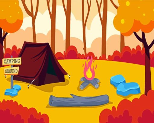 Illustration Tent Camping In The Fall Diamond Painting