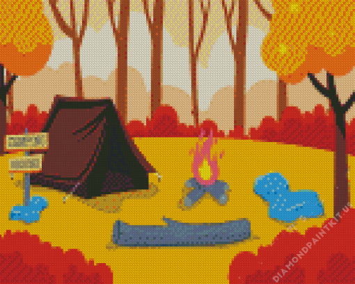 Illustration Tent Camping In The Fall Diamond Painting