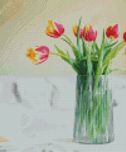 Pink Tulips In Glass Vase Diamond Painting