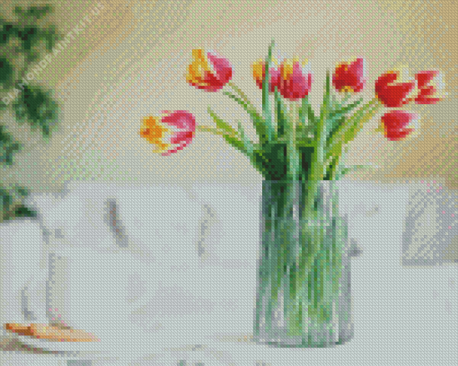 Pink Tulips In Glass Vase Diamond Painting