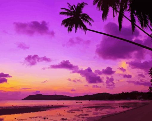 Purple Beach Sunset Diamond Painting