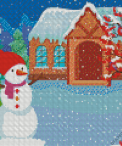 Snowman House Diamond Painting