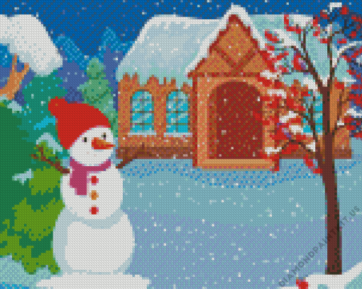 Snowman House Diamond Painting