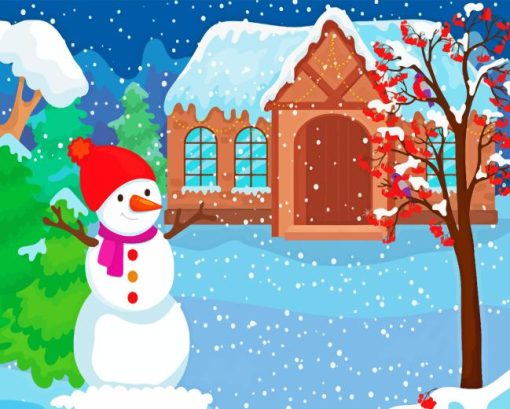 Snowman House Diamond Painting