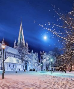 Snowy Nidaros Cathedral Diamond Painting