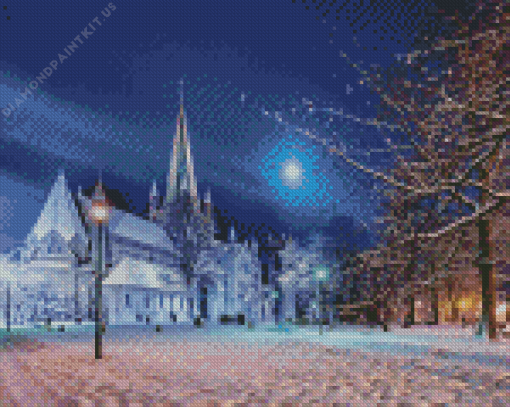 Snowy Nidaros Cathedral Diamond Painting